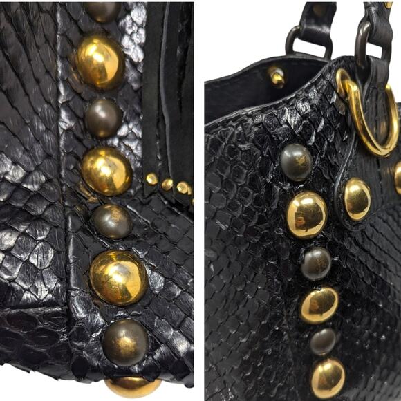 Gucci Babouska Hysteria Fall 2008 Tote Snakeskin Fringe Large Black Gold Y2K - Picture 12 of 16
